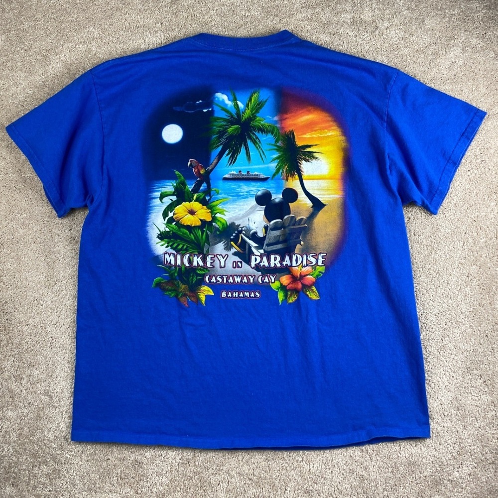 Disney Cruise Line Mickey in‎ Paradise Castaway Cay Bahamas Blue T-Shirt Mens XL